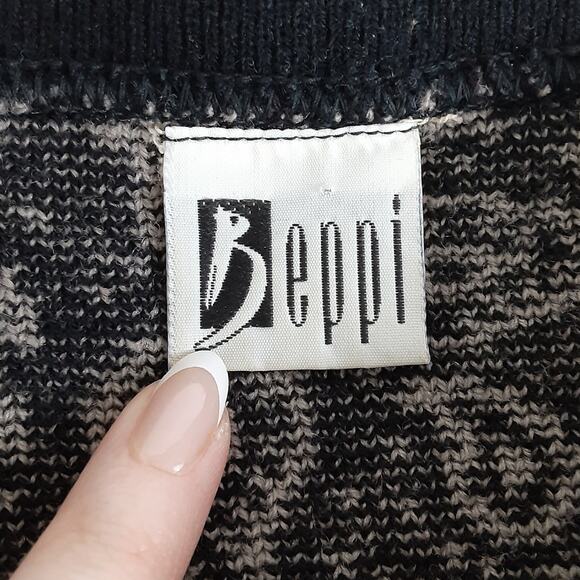 Vintage 80s Collared Polo Sweater Button Up Black Paisley Oversized Retro Funk - Picture 4 of 9